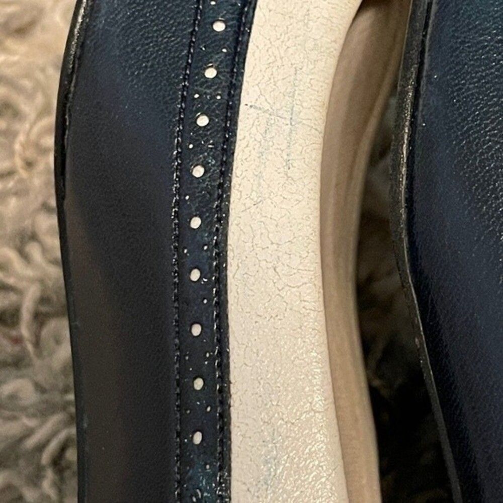 Vintage HUSH PUPPIES SOFT FLEX MADE IN 🇺🇸 NAVY BLUE BONE WHITE HEEL Size 7 - Picture 11 of 16